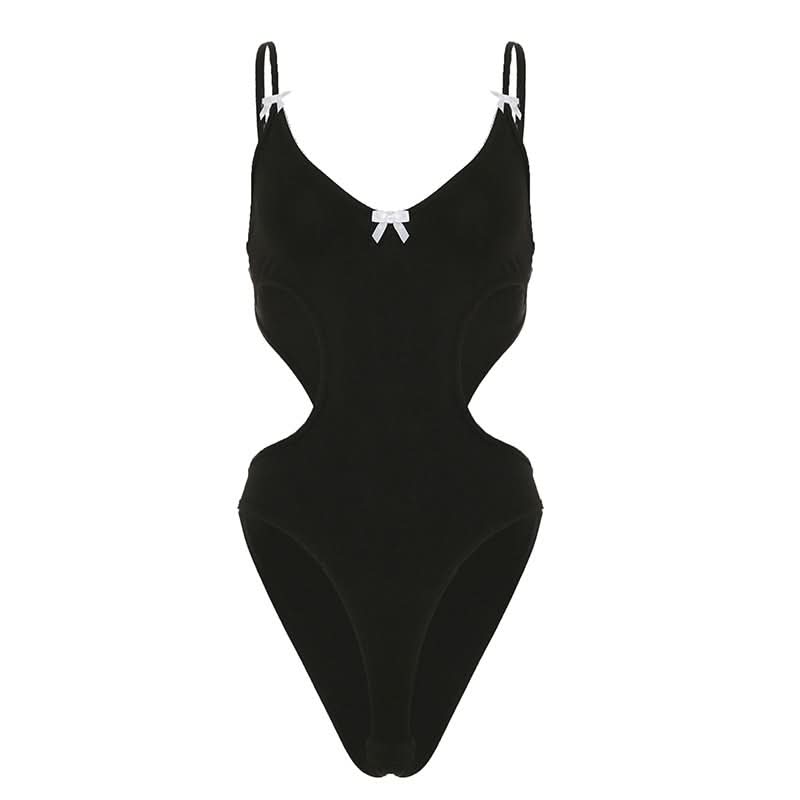 Coquette Chic: Black Bow-Detail Cutout Bodysuit - Fall's Must-Have Statement Piece