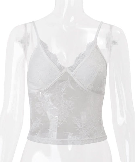Alluring White Floral Lace Cami Crop Top - Your Fall Night Out & Layering Essential