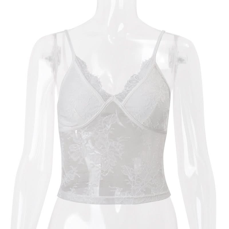 Alluring White Floral Lace Cami Crop Top - Your Fall Night Out & Layering Essential