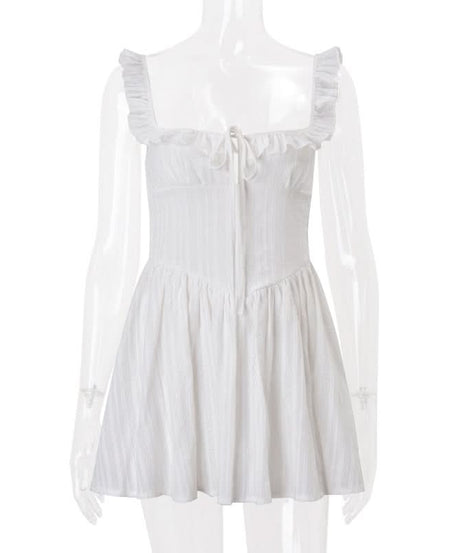 Effortless White Ruffle Mini Dress | Smocked Square Neck | Fall Getaway & Layering Ready