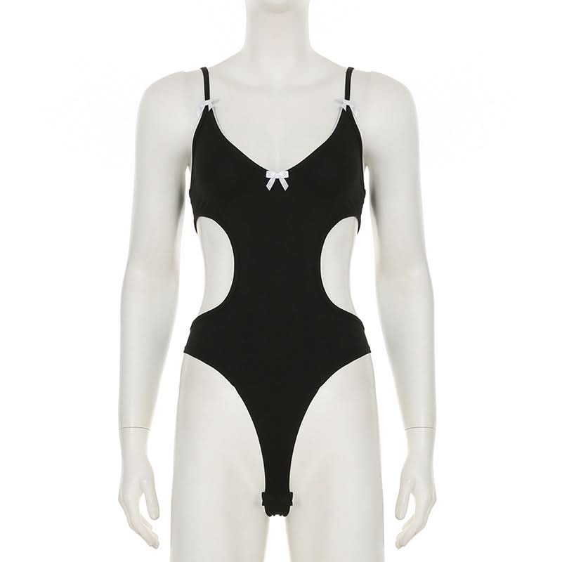 Coquette Chic: Black Bow-Detail Cutout Bodysuit - Fall's Must-Have Statement Piece