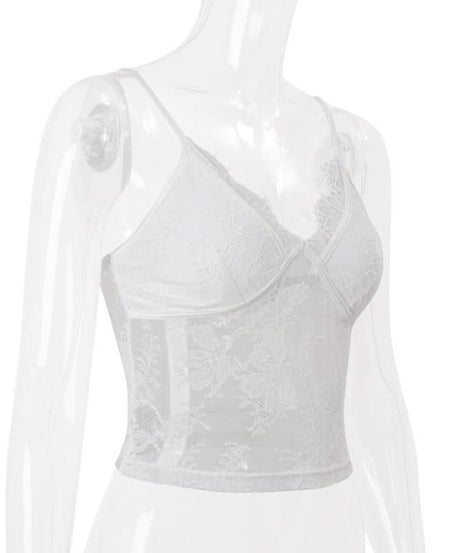 Alluring White Floral Lace Cami Crop Top - Your Fall Night Out & Layering Essential