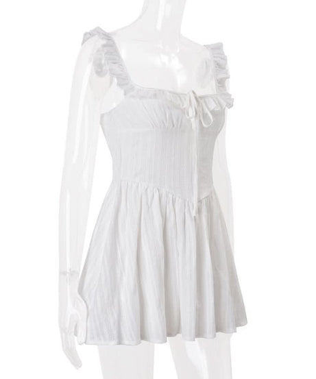 Effortless White Ruffle Mini Dress | Smocked Square Neck | Fall Getaway & Layering Ready