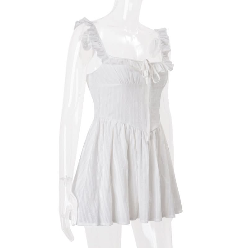 Effortless White Ruffle Mini Dress | Smocked Square Neck | Fall Getaway & Layering Ready