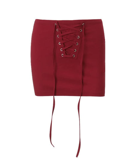 Fall Style Essential: Burgundy Lace-Up Corset Bodycon Mini Skirt - Perfect for Date Night & Holiday Glam