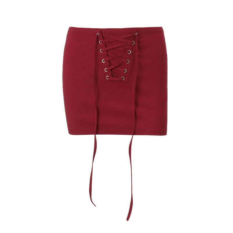 Fall Style Essential: Burgundy Lace-Up Corset Bodycon Mini Skirt - Perfect for Date Night & Holiday Glam