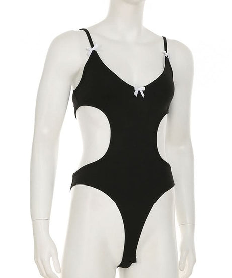 Coquette Chic: Black Bow-Detail Cutout Bodysuit - Fall's Must-Have Statement Piece