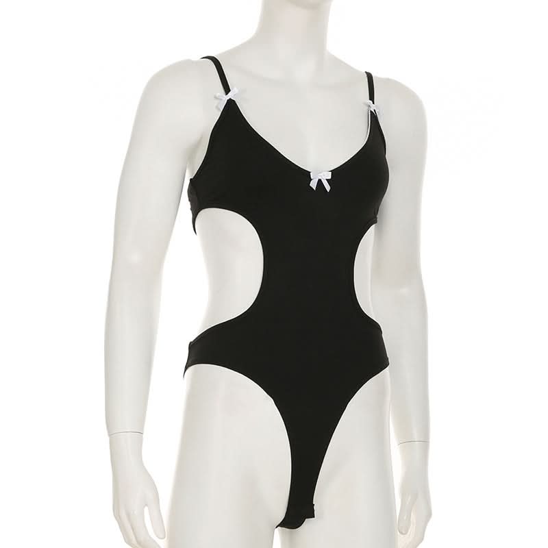 Coquette Chic: Black Bow-Detail Cutout Bodysuit - Fall's Must-Have Statement Piece