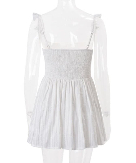 Effortless White Ruffle Mini Dress | Smocked Square Neck | Fall Getaway & Layering Ready
