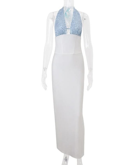 Chic Halter Neck Two-Tone Maxi Dress - Elegant Fall Event & Holiday Party Ready