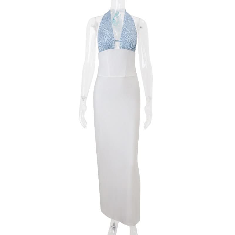 Chic Halter Neck Two-Tone Maxi Dress - Elegant Fall Event & Holiday Party Ready