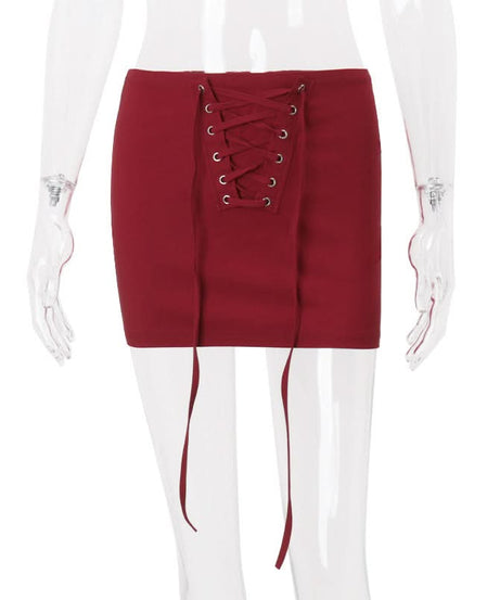 Fall Style Essential: Burgundy Lace-Up Corset Bodycon Mini Skirt - Perfect for Date Night & Holiday Glam