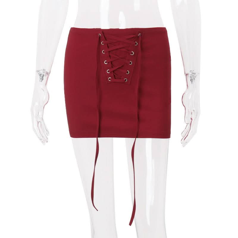 Fall Style Essential: Burgundy Lace-Up Corset Bodycon Mini Skirt - Perfect for Date Night & Holiday Glam