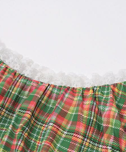 Chic Fall Plaid Mini Skirt with Sweet Lace Ruffle Waist - Festive A-Line Style