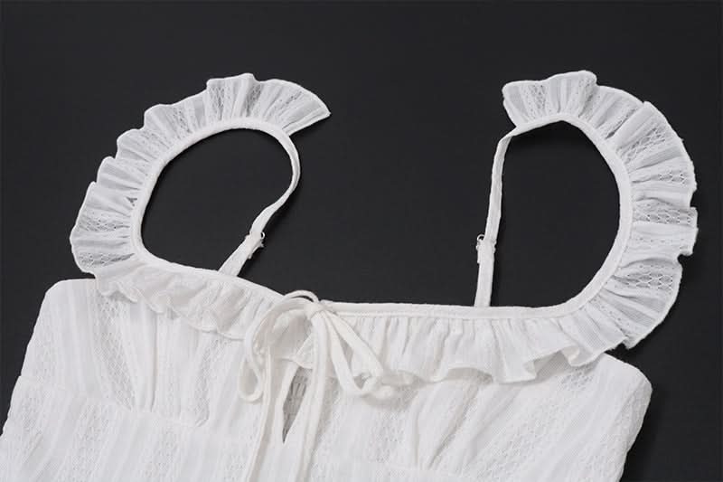 Effortless White Ruffle Mini Dress | Smocked Square Neck | Fall Getaway & Layering Ready