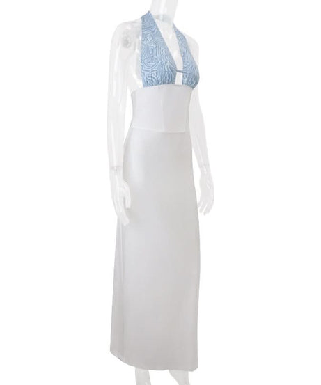 Chic Halter Neck Two-Tone Maxi Dress - Elegant Fall Event & Holiday Party Ready