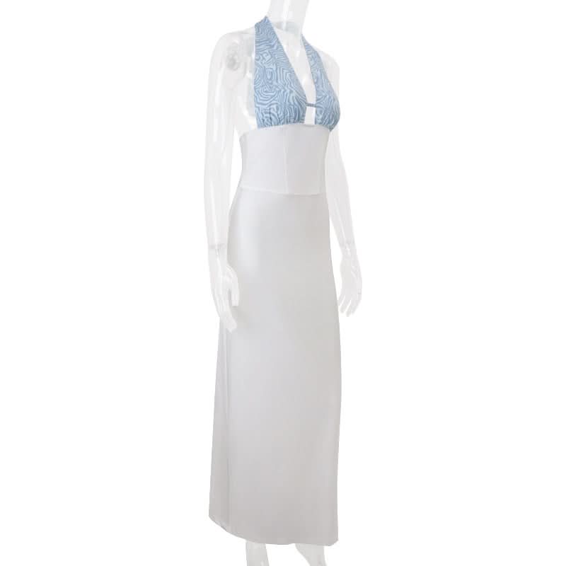 Chic Halter Neck Two-Tone Maxi Dress - Elegant Fall Event & Holiday Party Ready