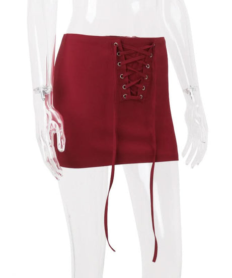 Fall Style Essential: Burgundy Lace-Up Corset Bodycon Mini Skirt - Perfect for Date Night & Holiday Glam