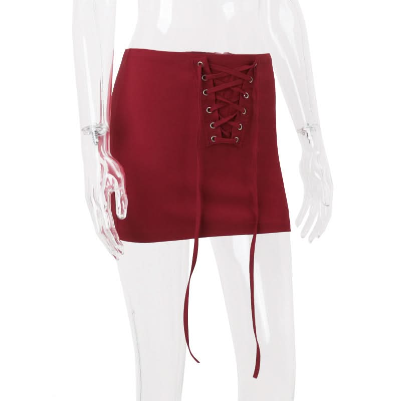 Fall Style Essential: Burgundy Lace-Up Corset Bodycon Mini Skirt - Perfect for Date Night & Holiday Glam