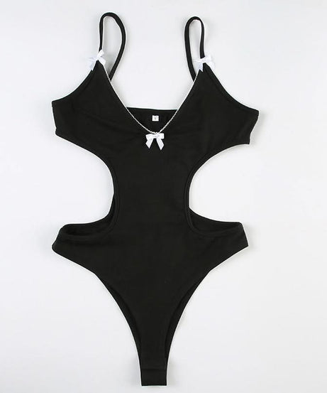 Coquette Chic: Black Bow-Detail Cutout Bodysuit - Fall's Must-Have Statement Piece