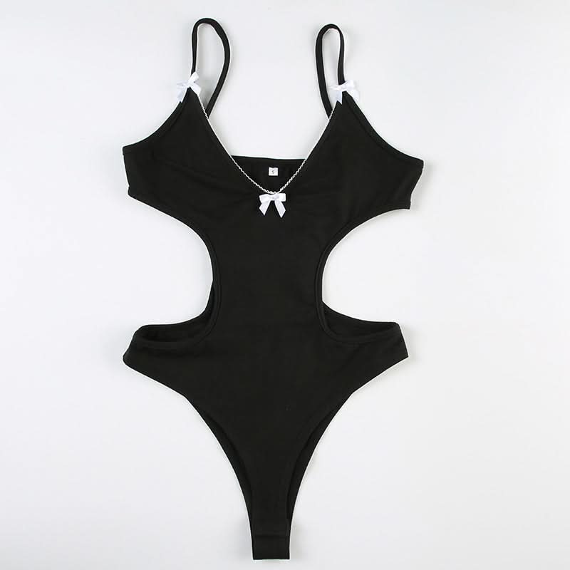 Coquette Chic: Black Bow-Detail Cutout Bodysuit - Fall's Must-Have Statement Piece