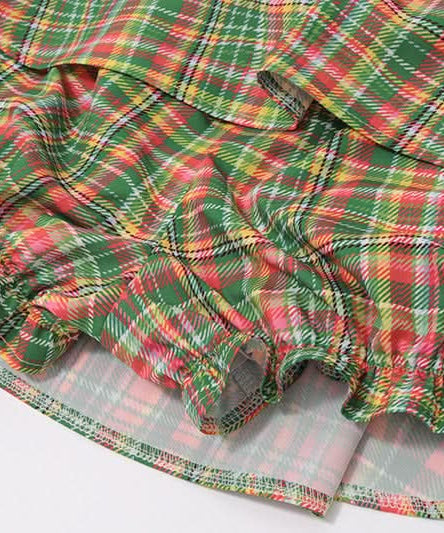 Chic Fall Plaid Mini Skirt with Sweet Lace Ruffle Waist - Festive A-Line Style