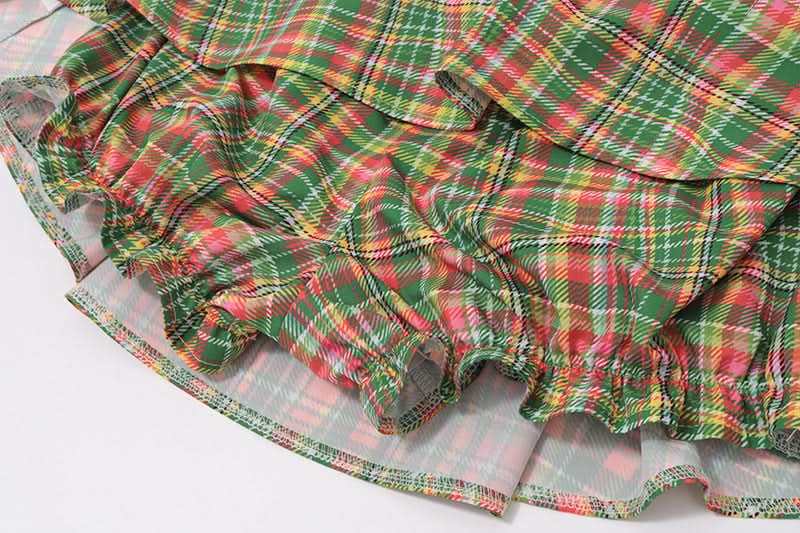 Chic Fall Plaid Mini Skirt with Sweet Lace Ruffle Waist - Festive A-Line Style