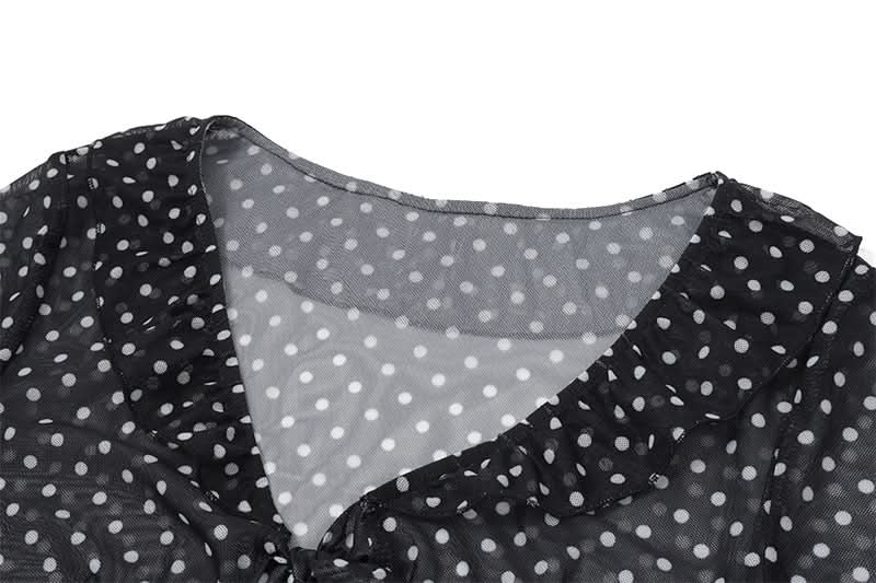 Retro Chic Sheer Polka Dot Tie-Front Crop Top | Women's Long Sleeve Fall Fashion