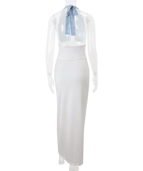 Chic Halter Neck Two-Tone Maxi Dress - Elegant Fall Event & Holiday Party Ready