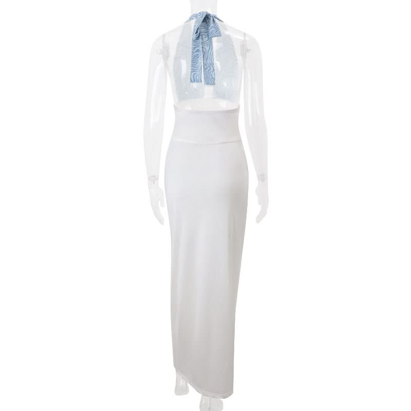 Chic Halter Neck Two-Tone Maxi Dress - Elegant Fall Event & Holiday Party Ready