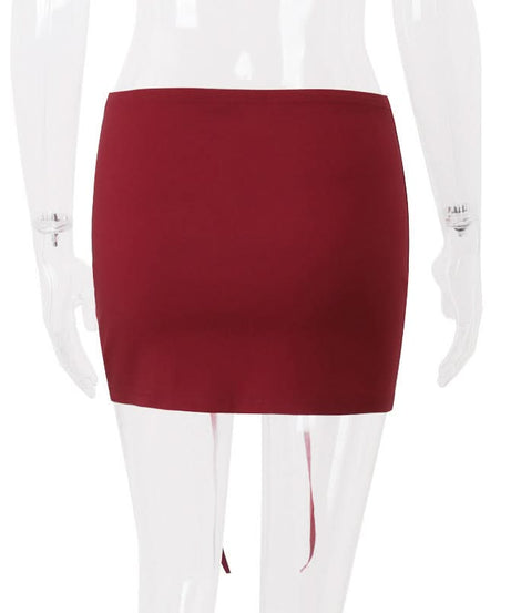 Fall Style Essential: Burgundy Lace-Up Corset Bodycon Mini Skirt - Perfect for Date Night & Holiday Glam