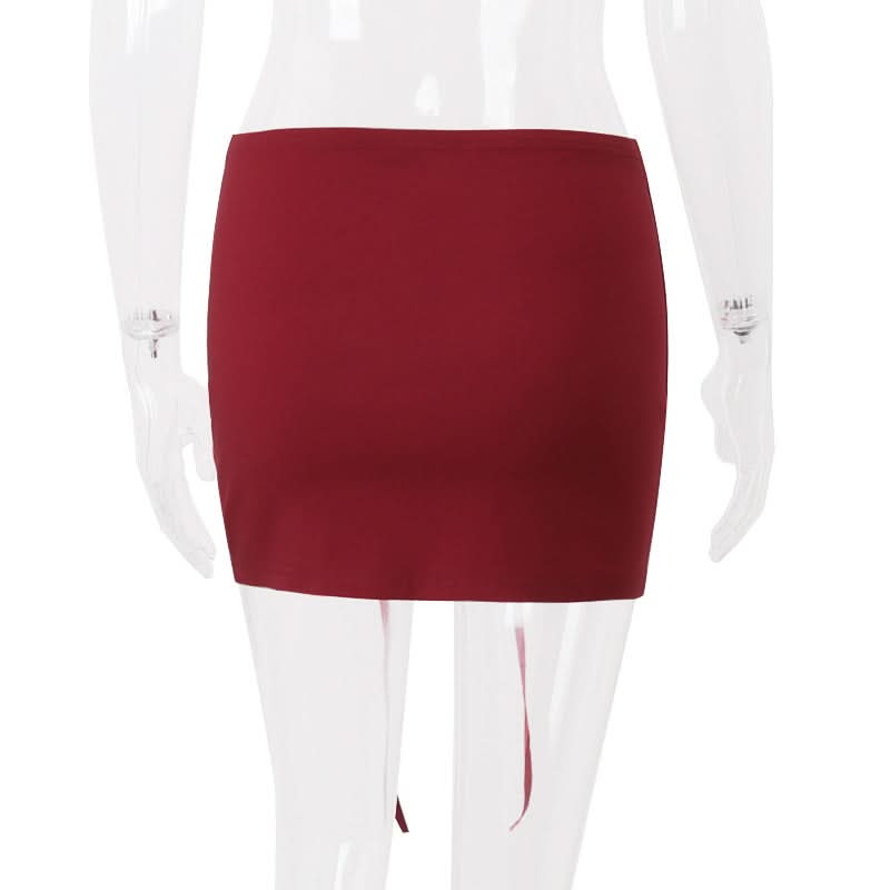 Fall Style Essential: Burgundy Lace-Up Corset Bodycon Mini Skirt - Perfect for Date Night & Holiday Glam