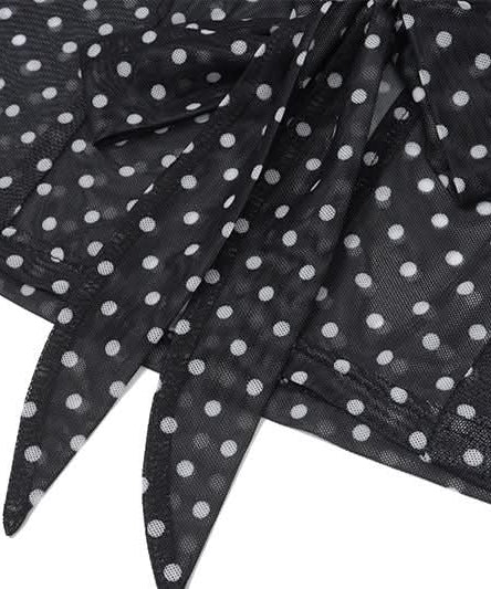 Retro Chic Sheer Polka Dot Tie-Front Crop Top | Women's Long Sleeve Fall Fashion