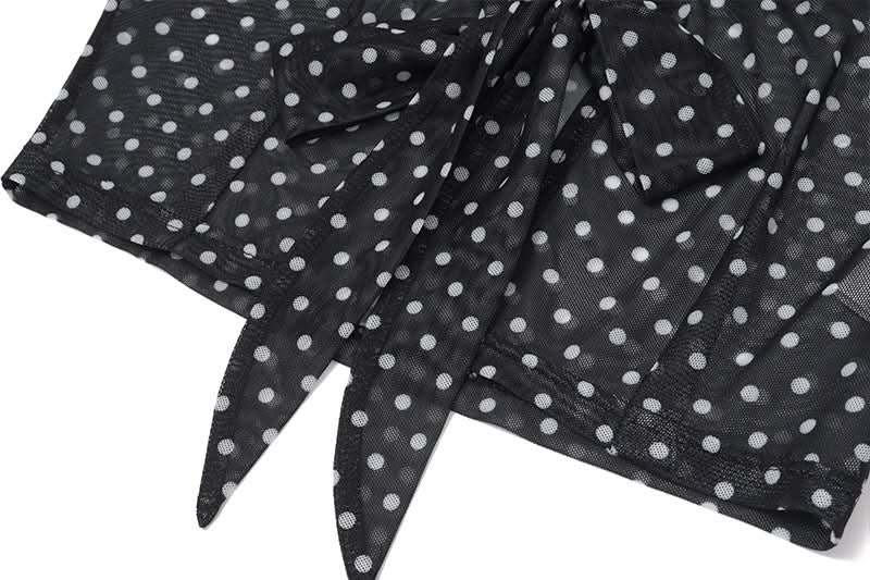 Retro Chic Sheer Polka Dot Tie-Front Crop Top | Women's Long Sleeve Fall Fashion