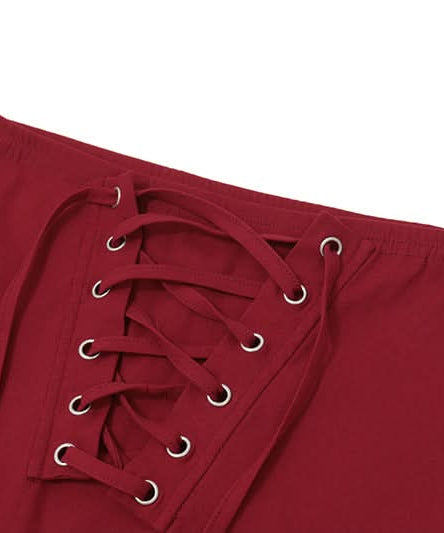 Fall Style Essential: Burgundy Lace-Up Corset Bodycon Mini Skirt - Perfect for Date Night & Holiday Glam