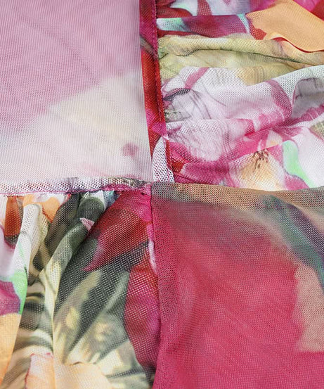 Effortless Fall Chic: Vibrant Floral Mesh Cami Top with Statement Tie