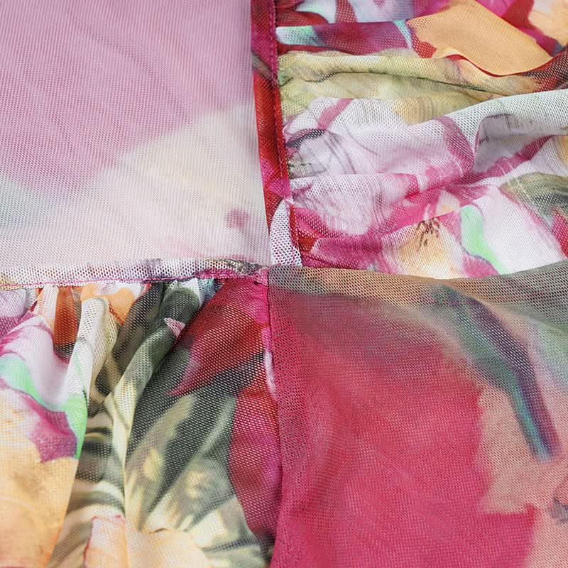 Effortless Fall Chic: Vibrant Floral Mesh Cami Top with Statement Tie