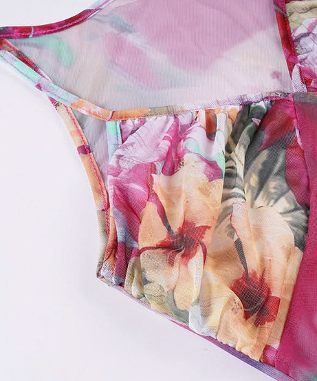 Effortless Fall Chic: Vibrant Floral Mesh Cami Top with Statement Tie