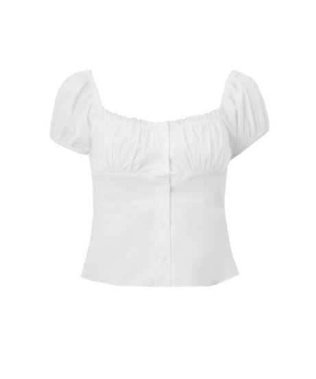Chic White Puff Sleeve Button-Front Top for Women | Effortless Fall Style & Comfort