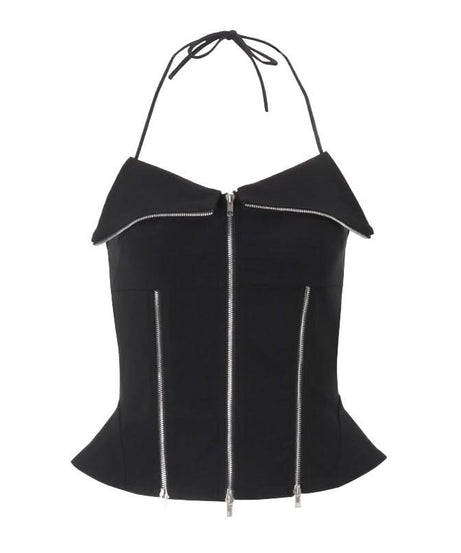 Edgy Corset-Style Zip-Up Halter Peplum Top - Fall Nights & Party Perfect