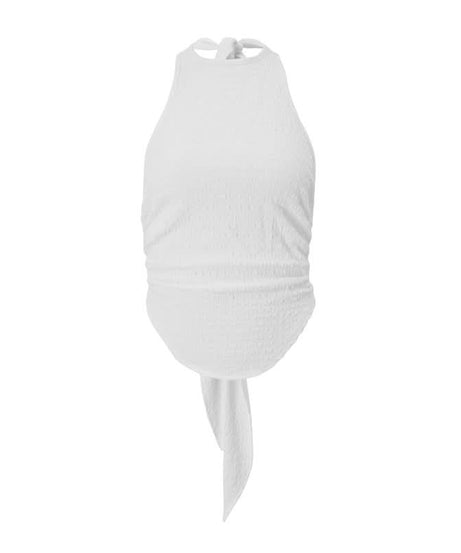 Effortless White Textured Halter Neck Tie-Hem Top - Your Chic Resort & Fall Getaway Essential