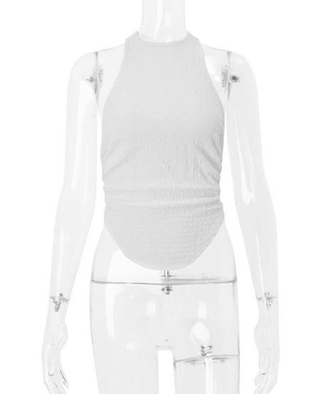 Effortless White Textured Halter Neck Tie-Hem Top - Your Chic Resort & Fall Getaway Essential