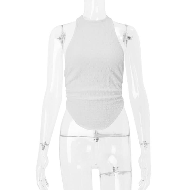 Effortless White Textured Halter Neck Tie-Hem Top - Your Chic Resort & Fall Getaway Essential