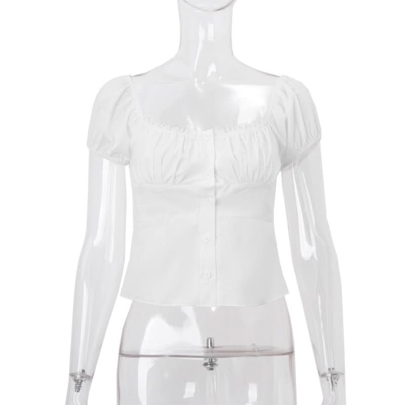Chic White Puff Sleeve Button-Front Top for Women | Effortless Fall Style & Comfort