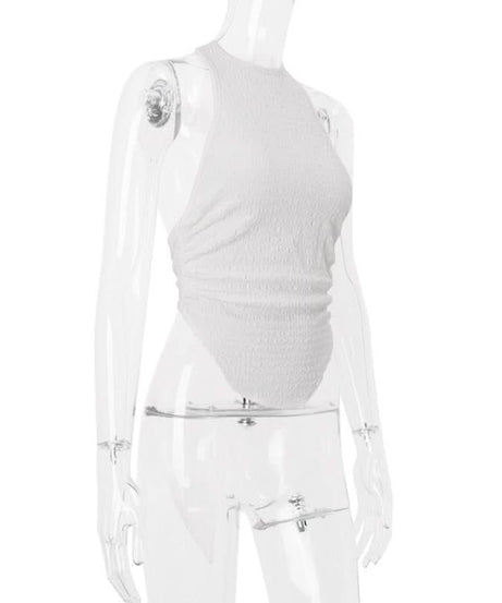 Effortless White Textured Halter Neck Tie-Hem Top - Your Chic Resort & Fall Getaway Essential
