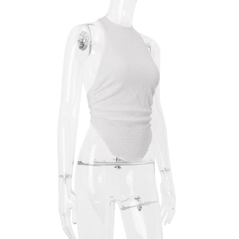 Effortless White Textured Halter Neck Tie-Hem Top - Your Chic Resort & Fall Getaway Essential