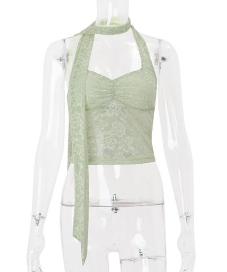 Ethereal Sage Lace Halter Top | Chic Fall Layers & Date Night Style for American Women