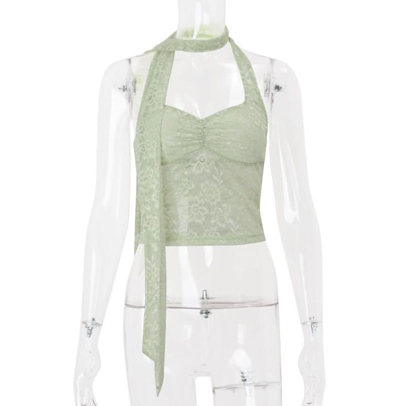 Ethereal Sage Lace Halter Top | Chic Fall Layers & Date Night Style for American Women