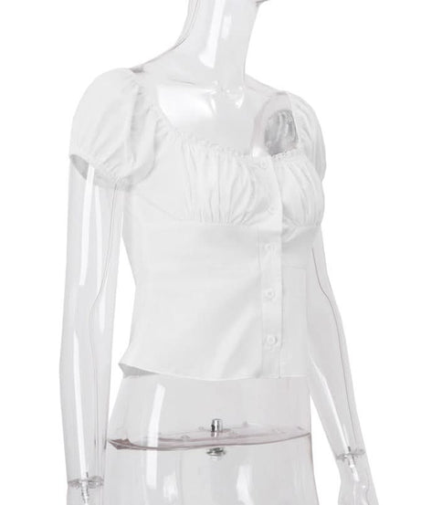 Chic White Puff Sleeve Button-Front Top for Women | Effortless Fall Style & Comfort