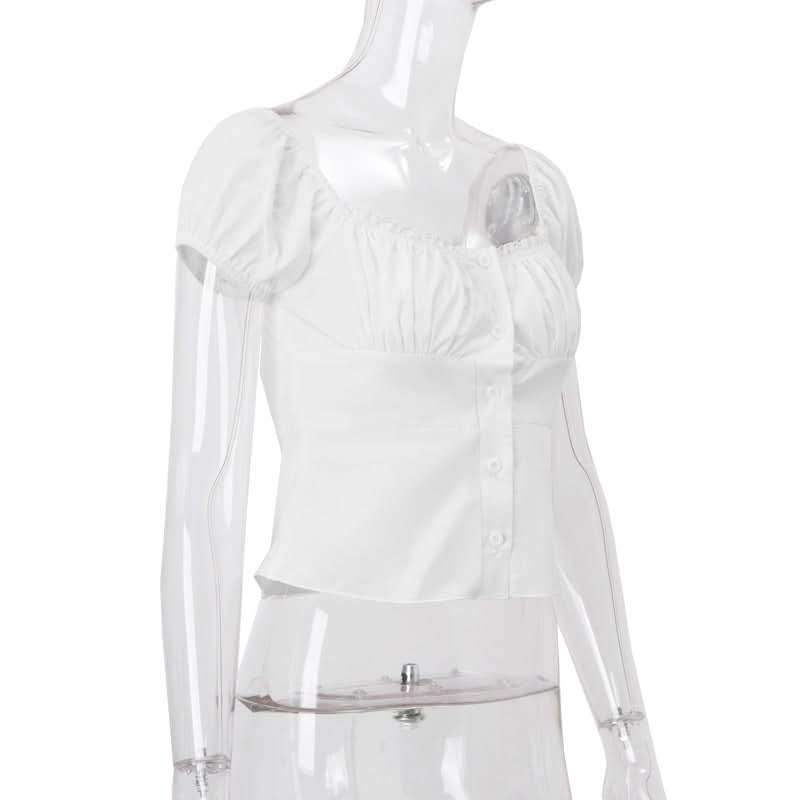 Chic White Puff Sleeve Button-Front Top for Women | Effortless Fall Style & Comfort